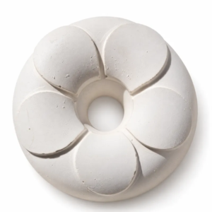 Unpainted Petal Swirl Donut plaster craft figure on a white studio background