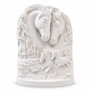 Unpainted Dreaming Horses Relief plaster figure on a white background