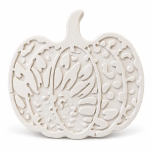 Unpainted Harvest Filigree Pumpkin plaster figure on a white background