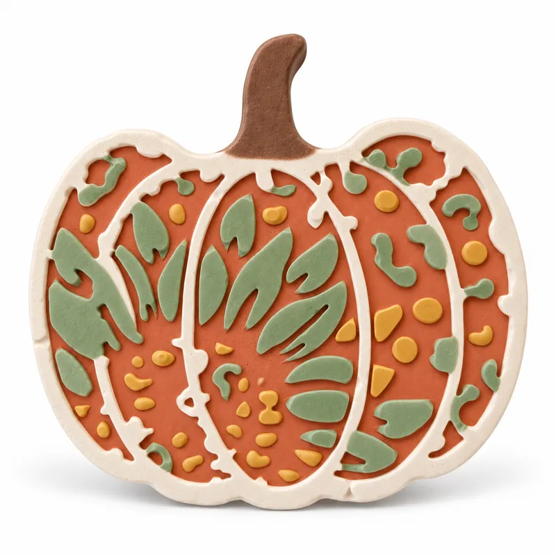 Painted Harvest Filigree Pumpkin plaster figure on a white background; color inspiration only