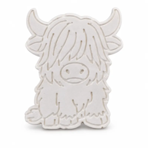 Unpainted Tall Highland Cow plaster figure on a white background