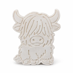Unpainted Classic Highland Cow plaster figure on a white background