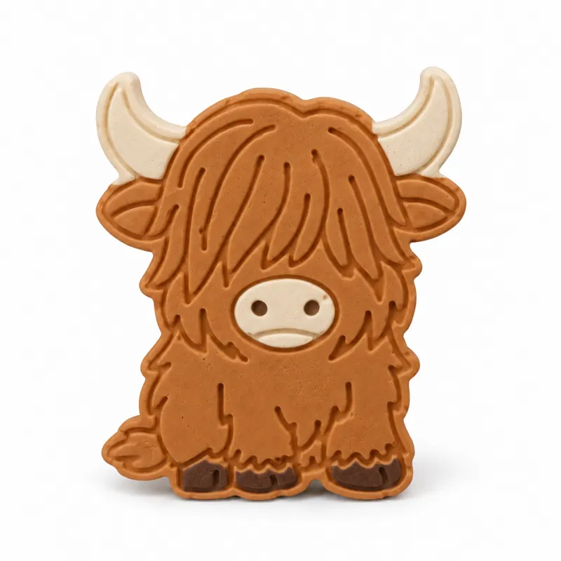 Painted Classic Highland Cow plaster figure on a white background; color inspiration only