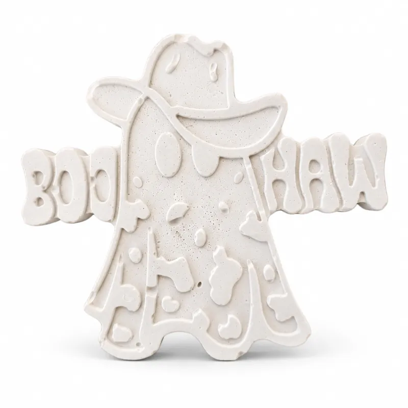 Unpainted Boo Haw Ghost plaster figure on a white background