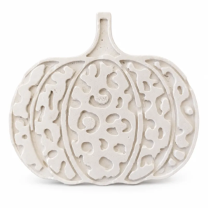 Unpainted Autumn Scroll Pumpkin plaster figure on a white background