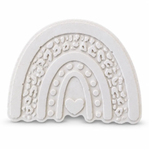 Unpainted Whimsy Heart Rainbow plaster figure on a white background