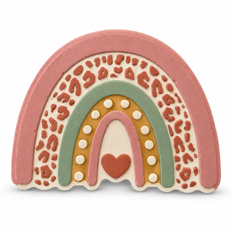 Painted Whimsy Heart Rainbow plaster figure on a white background; color inspiration only
