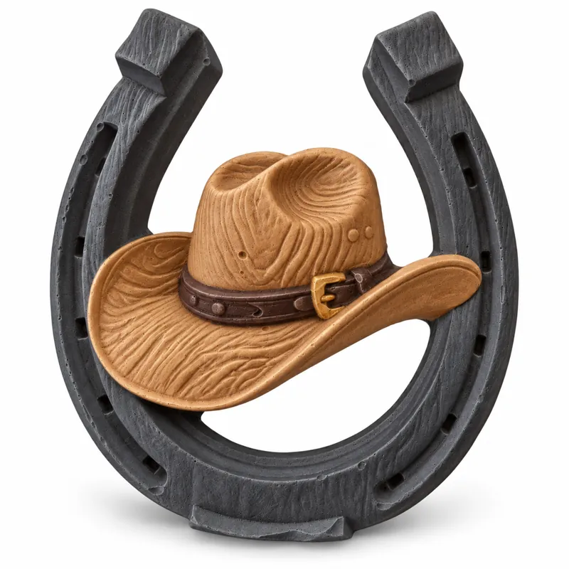 Painted Cowboy Hat Horseshoe plaster figure on a white background; color inspiration only