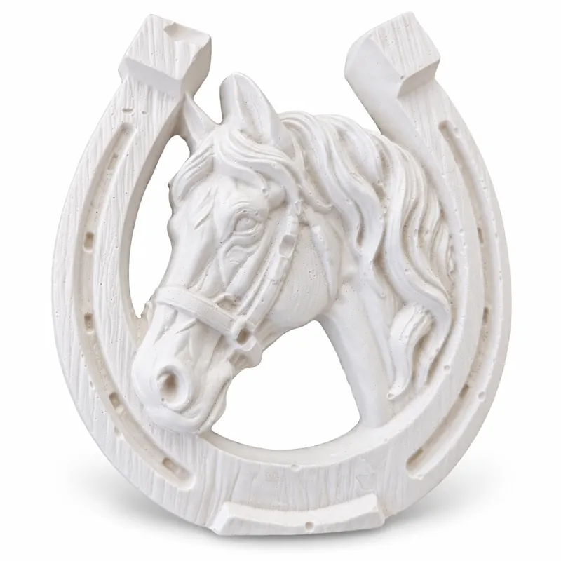 Unpainted Horse Portrait Horseshoe plaster figure on a white background
