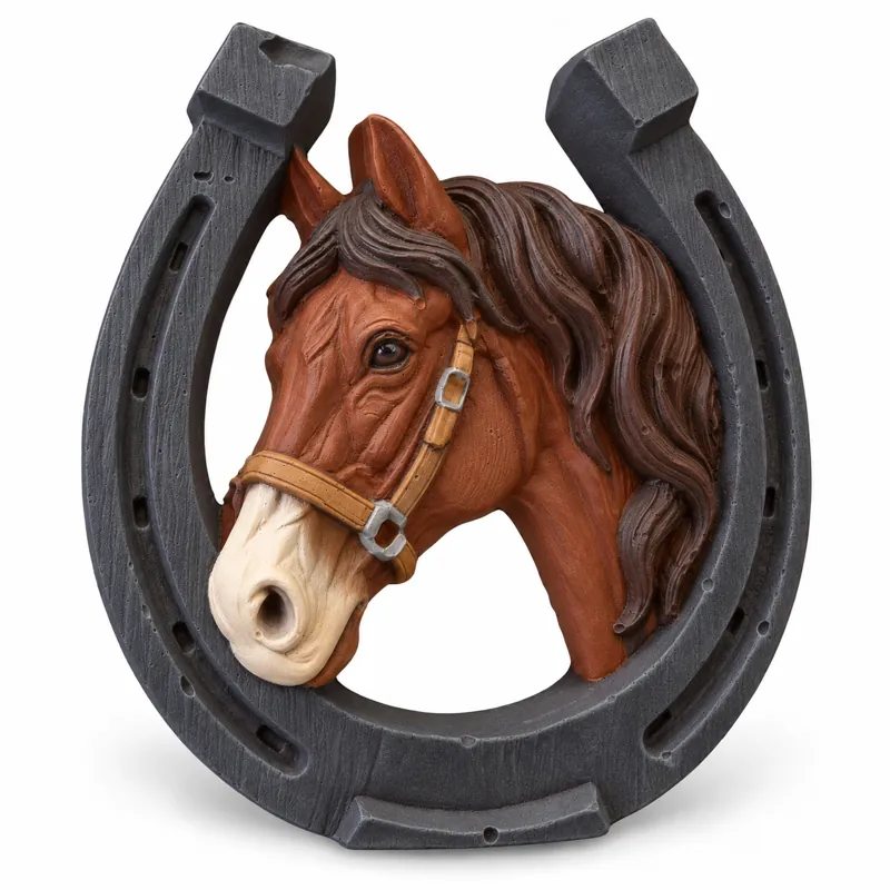 Painted Horse Portrait Horseshoe plaster figure on a white background; color inspiration only