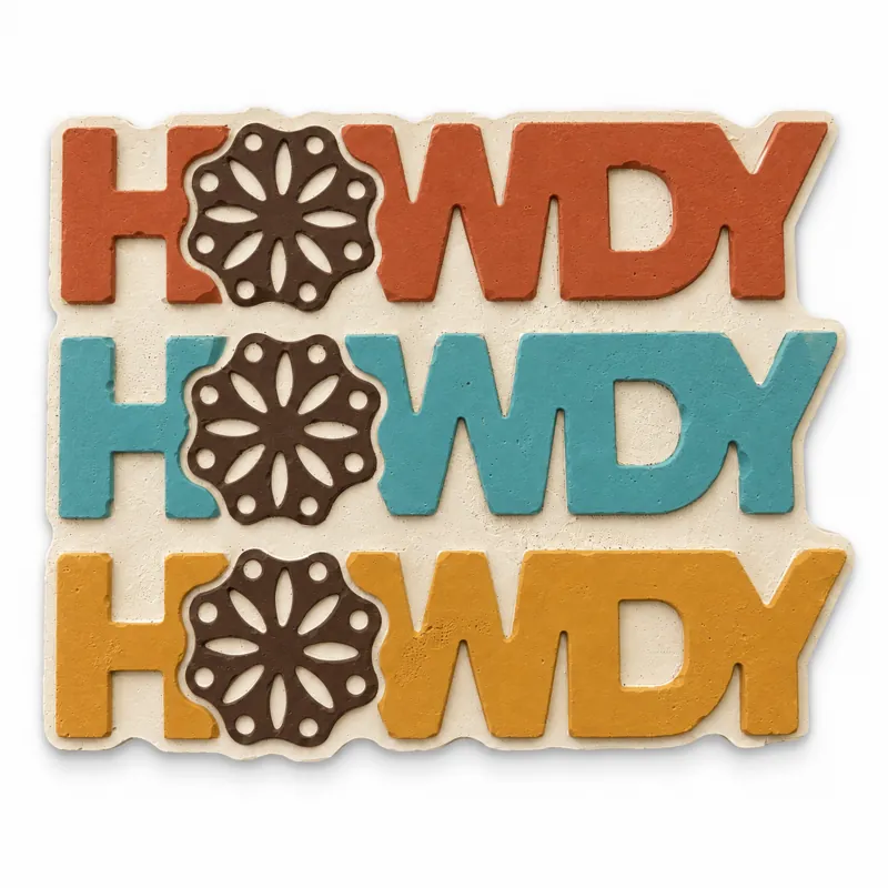 Painted Howdy Bloom Sign plaster figure on a white background; color inspiration only