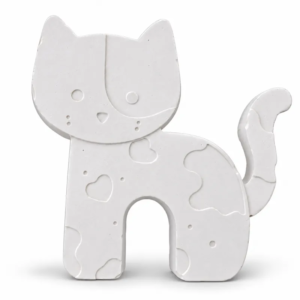Unpainted Patchwork Cat Classic plaster figure on a white background