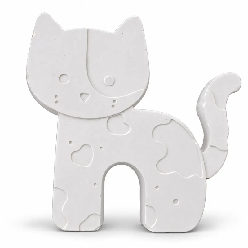 Unpainted Patchwork Cat Classic plaster figure on a white background