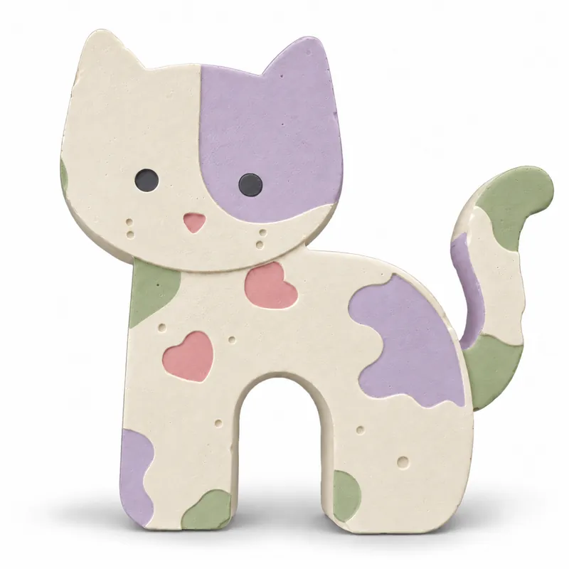Painted Patchwork Cat Classic plaster figure on a white background; color inspiration only