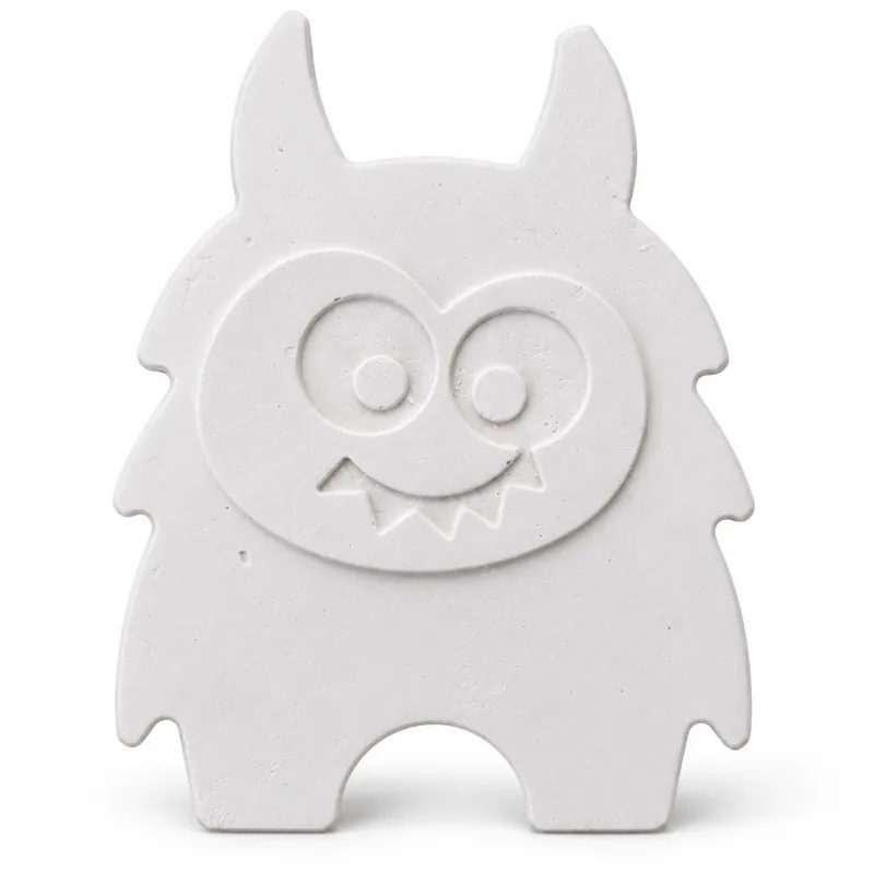 Unpainted Grinning Little Monster plaster figure on a white background