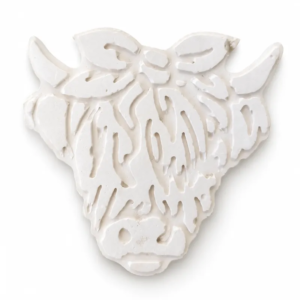 Unpainted Highland Cow Portrait plaster figure on a white background