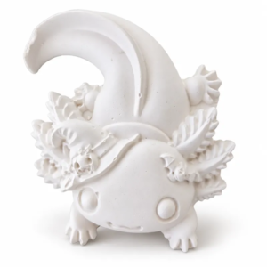 Unpainted Spooky Halloween Axolotl plaster figure on a white background