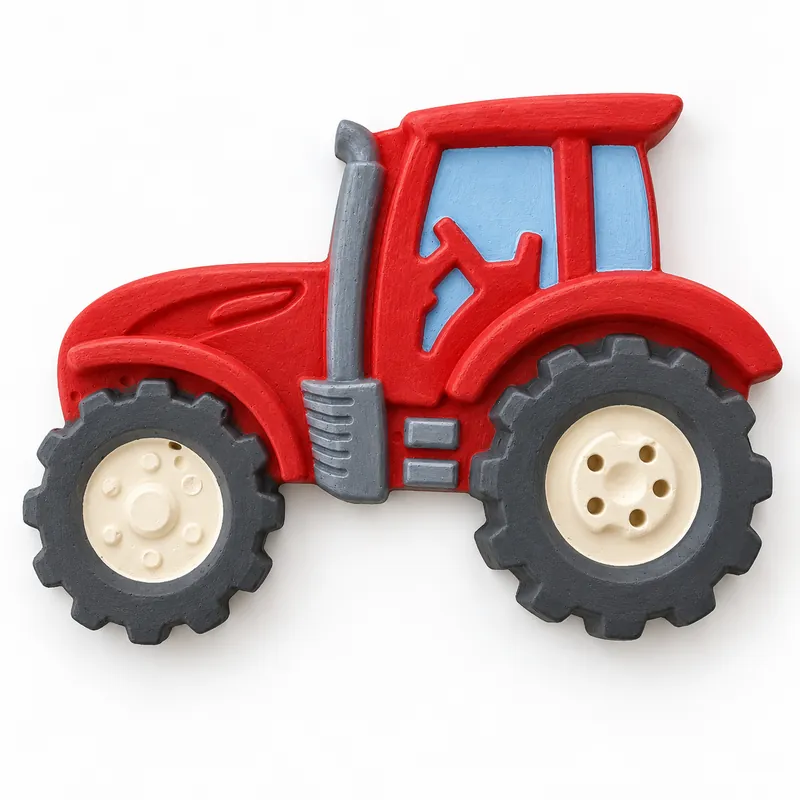 Painted Country Tractor plaster figure on a white background; color inspiration only