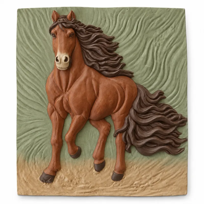 Painted Wildheart Running Horse plaster figure on a white background; color inspiration only