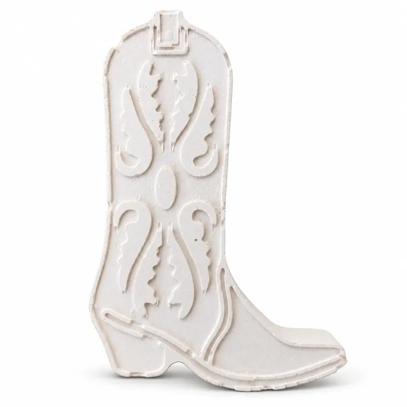 Unpainted Prairie Scroll Cowboy Boot plaster figure on a white background