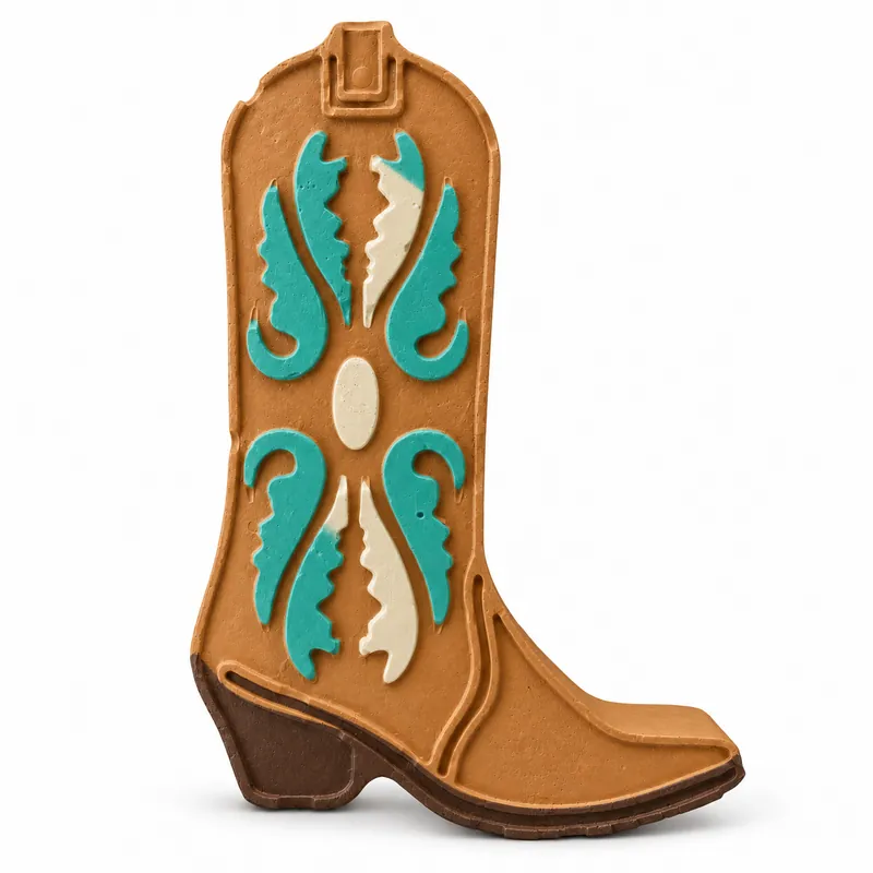 Painted Prairie Scroll Cowboy Boot plaster figure on a white background; color inspiration only