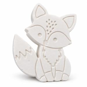 Unpainted Bright Tail Fox plaster figure on a white background