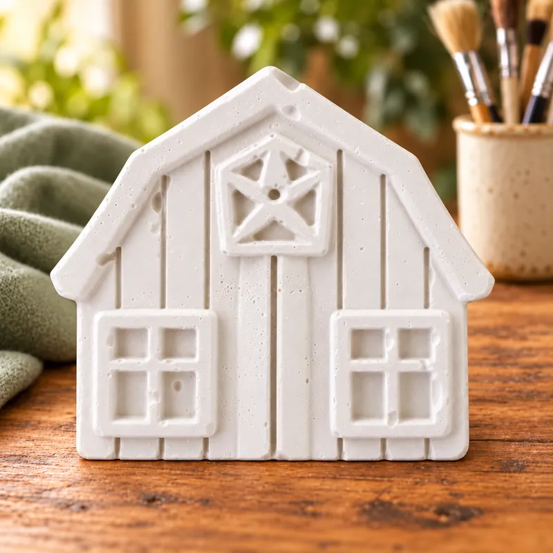 Country Barn unpainted plaster on a craft table
