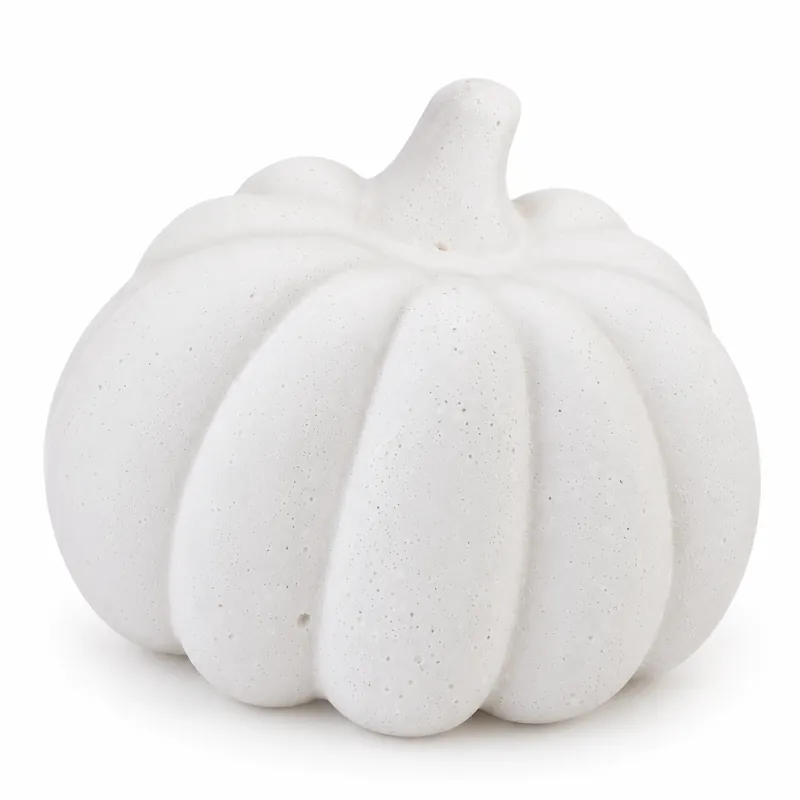 Unpainted Classic Ribbed Pumpkin plaster figure on a white background