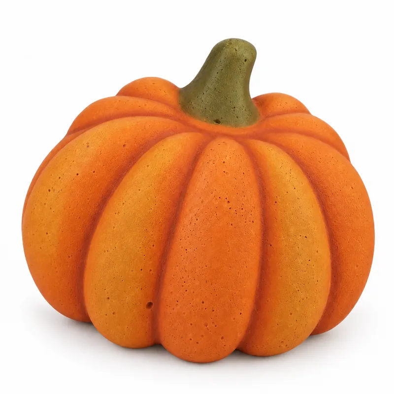 Painted Classic Ribbed Pumpkin plaster figure on a white background; color inspiration only