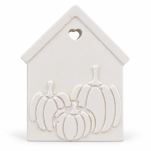 Unpainted Pumpkin Cottage Plaque plaster figure on a white background