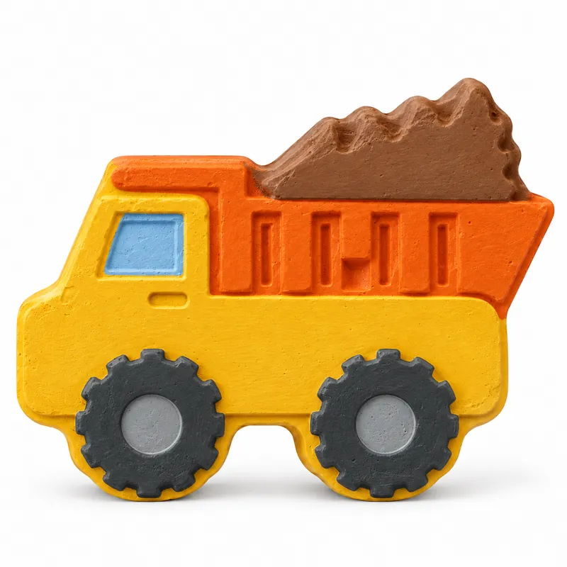 Painted Little Dump Truck plaster figure on a white background; color inspiration only
