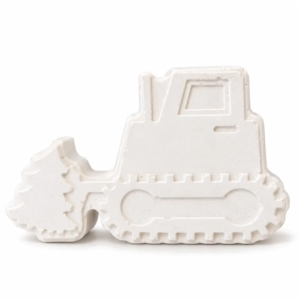Unpainted Little Bulldozer plaster figure on a white background