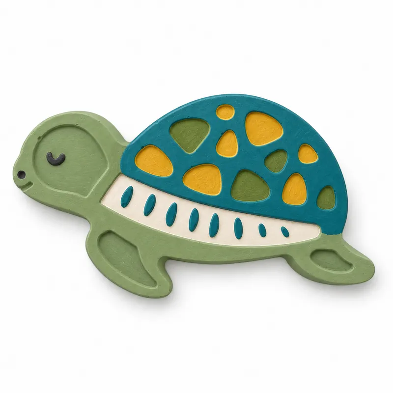 Painted Sunny Turtle Petite plaster figure on a white background; color inspiration only