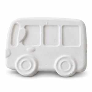 Unpainted Little Adventure Bus plaster figure on a white background