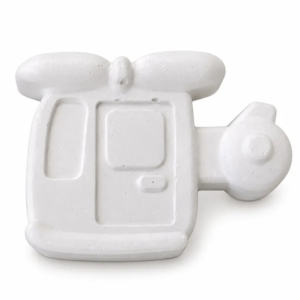 Unpainted Little Camper plaster figure on a white background