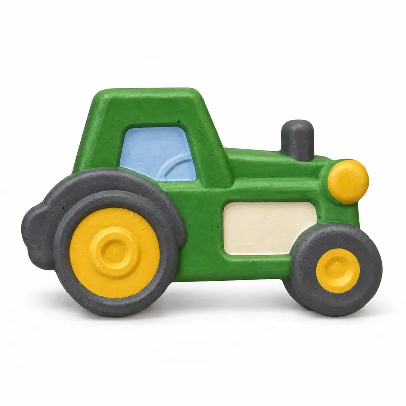 Painted Little Farm Tractor plaster figure on a white background; color inspiration only