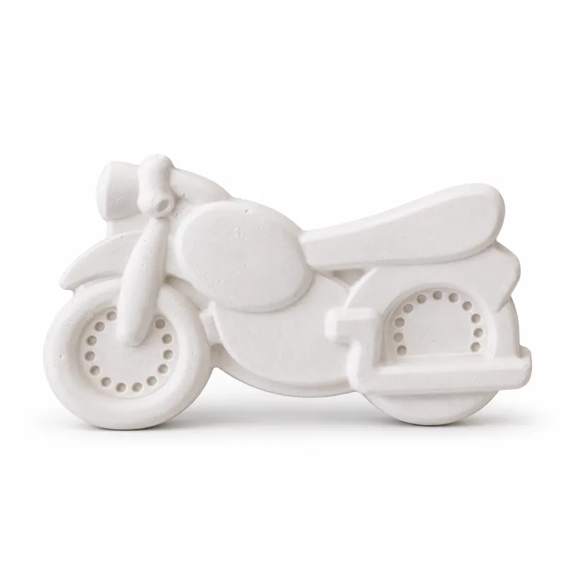 Unpainted Little Motorcycle plaster figure on a white background