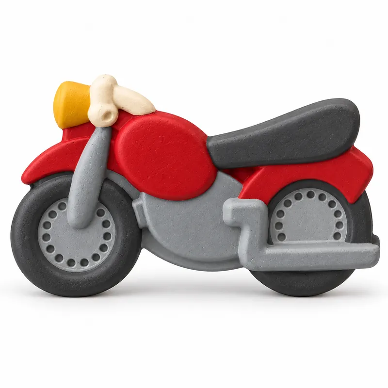 Painted Little Motorcycle plaster figure on a white background; color inspiration only