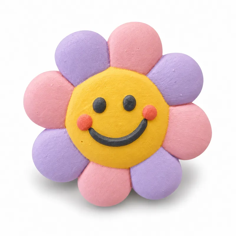 Painted Happy Daisy Bloom plaster figure on a white background; color inspiration only